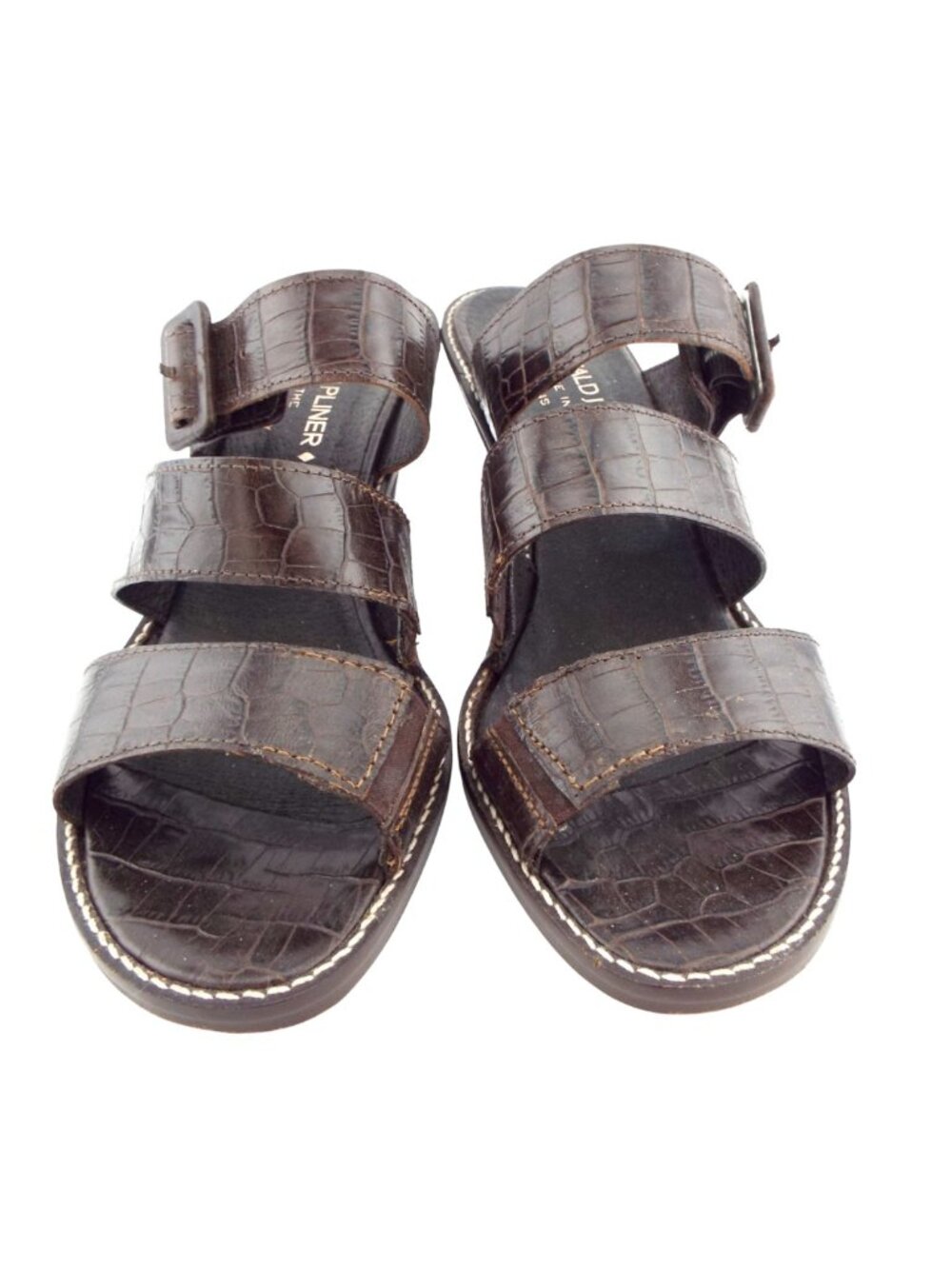 DONALD J PLINER Brown Alligator Print Leather Buckle Slide Heel Sandals 8.5